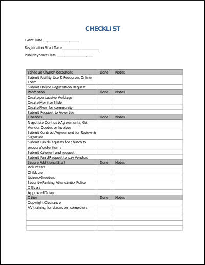 event planning master sheet and checklist