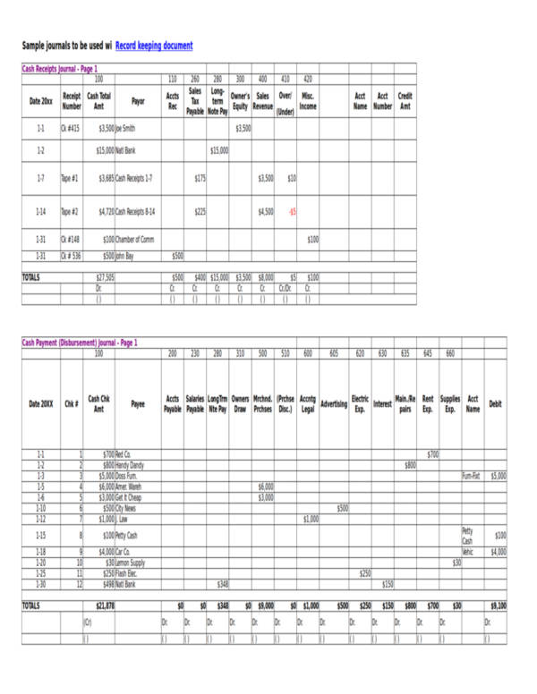 examples of a cash receipts journal