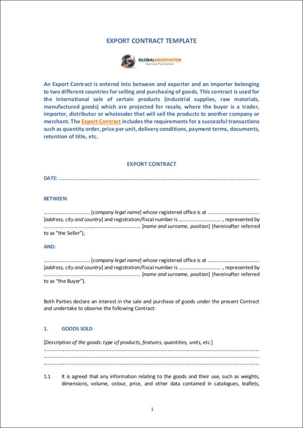 export contract template