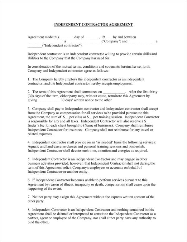 fillable independent contractor agreement
