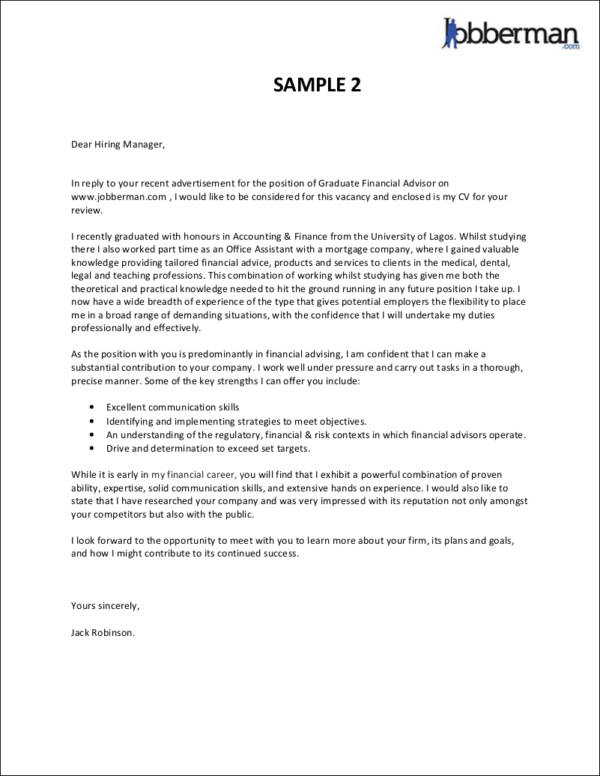 finance student cover letter example