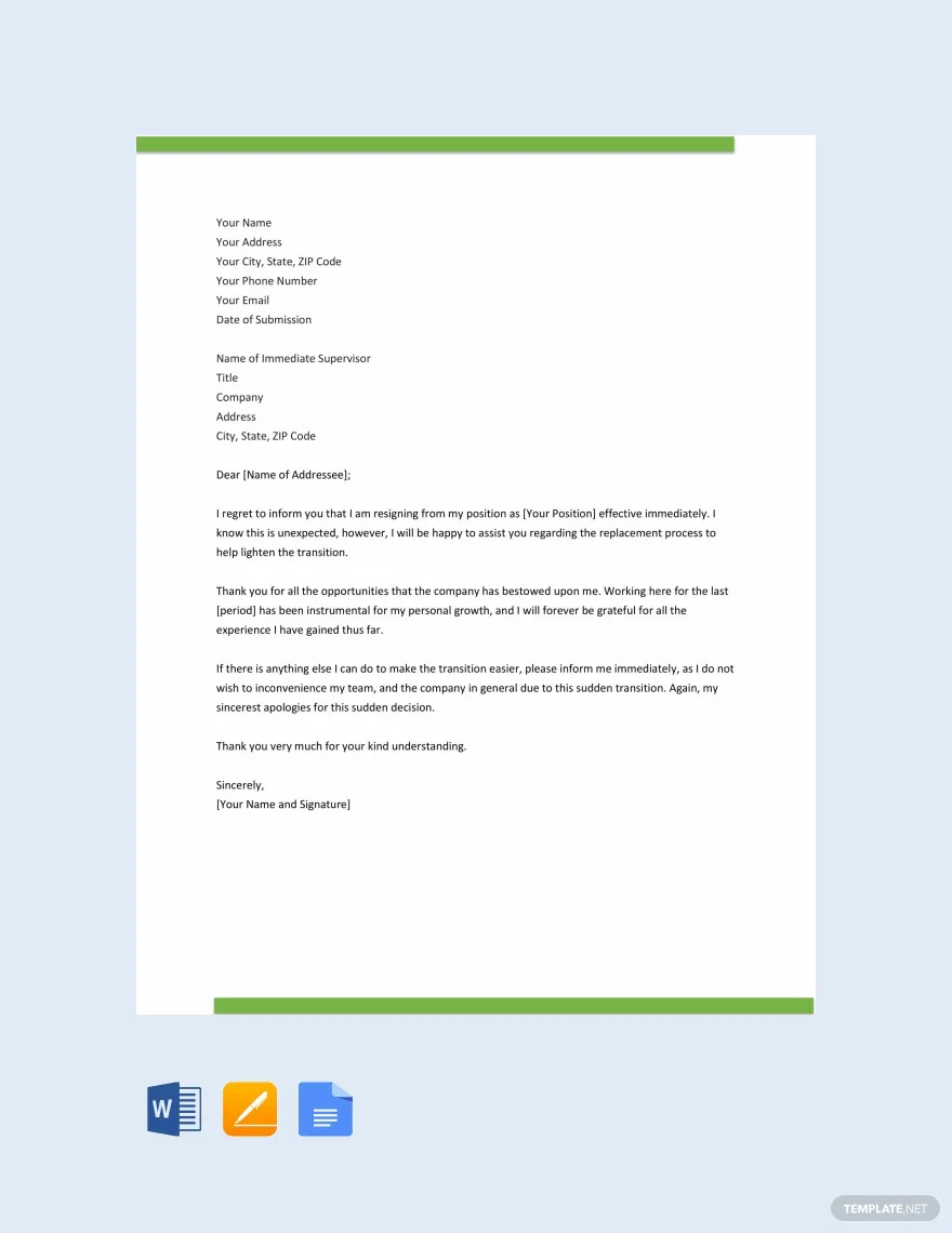 free immediate resignation letter template 880x1140 1