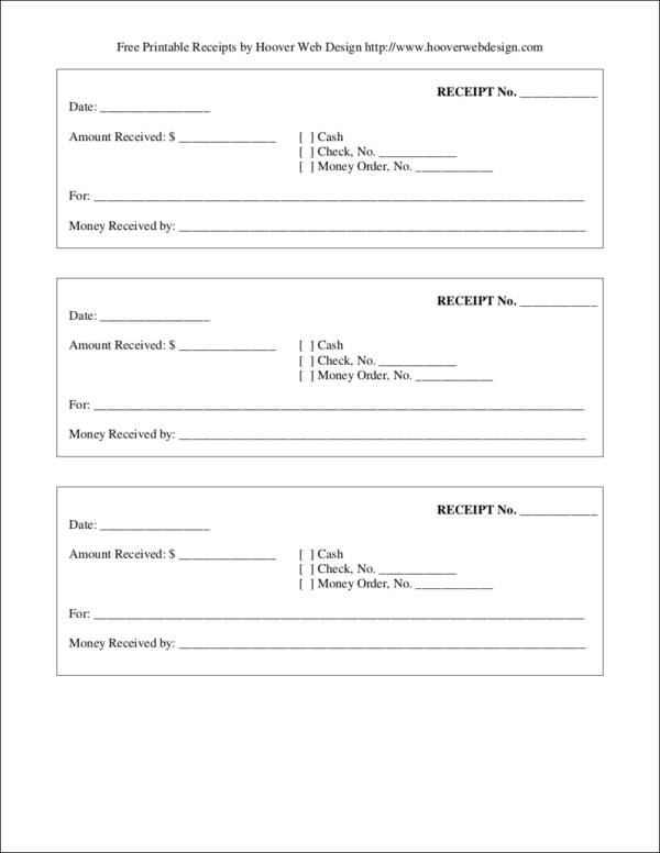 free printable receipt form template