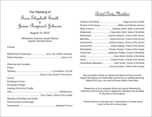 wedding program sample