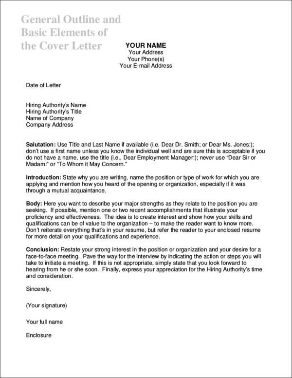 basic elements of cover letter