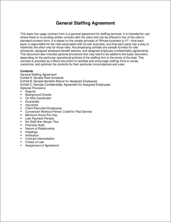 Contract Staffing Agreement Template HQ Template Documents