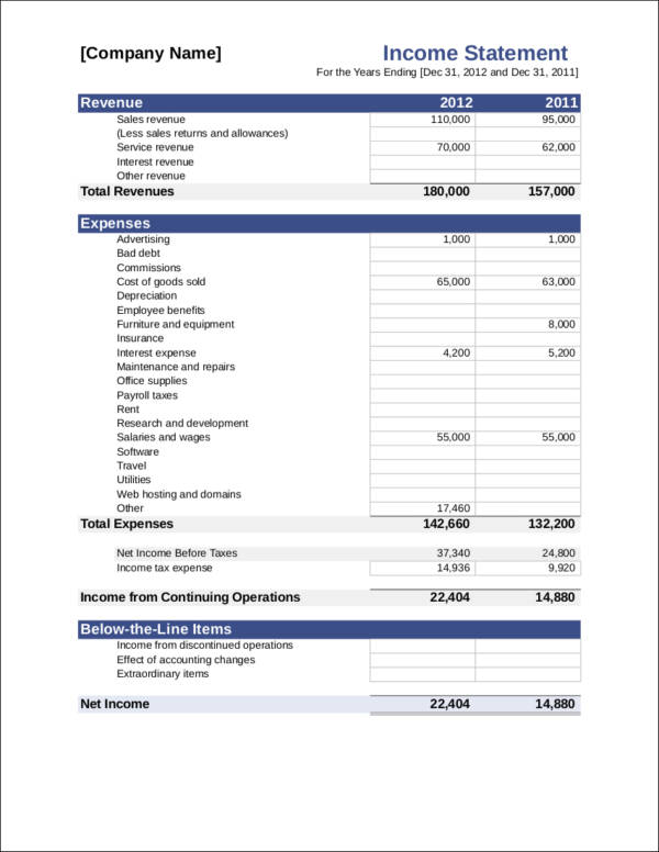 income statement example