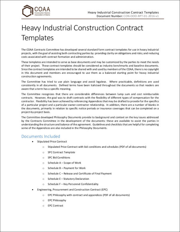 industrial construction contract templates