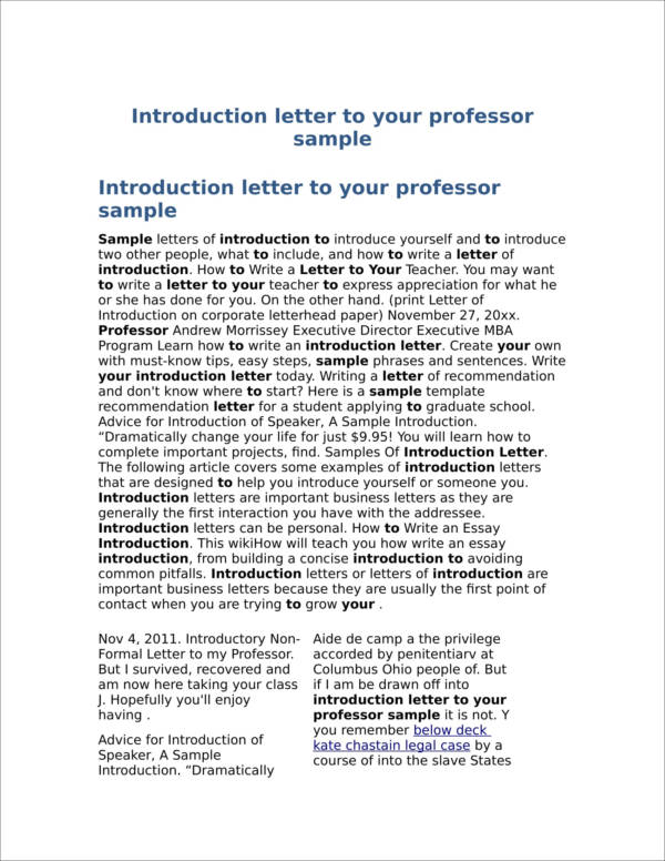 introduction letter to your professor sample