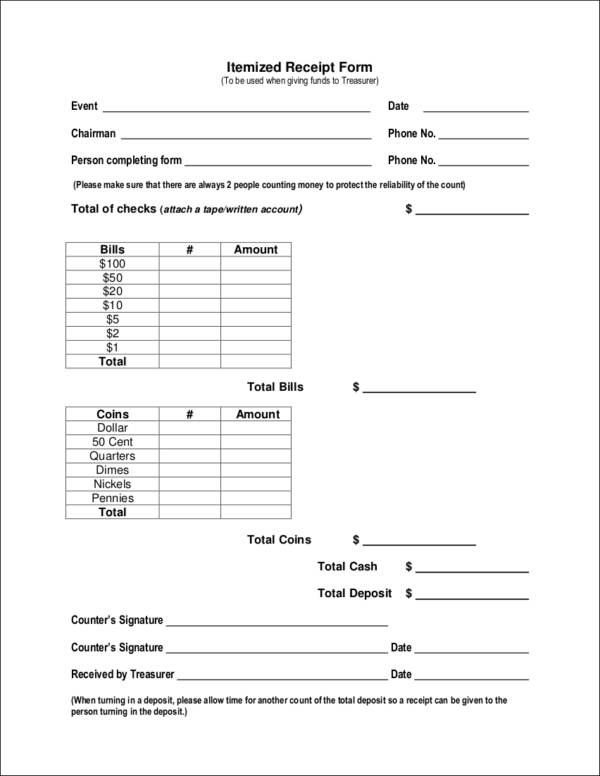 itemized receipt form template