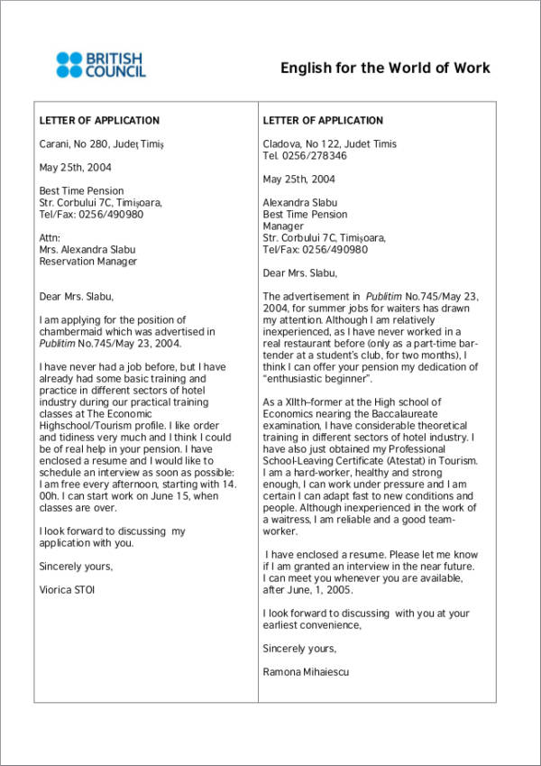 example of well written application letter