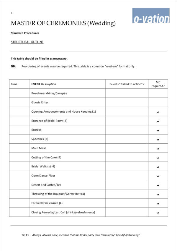 Master Of Ceremonies Template Free Printable Templates