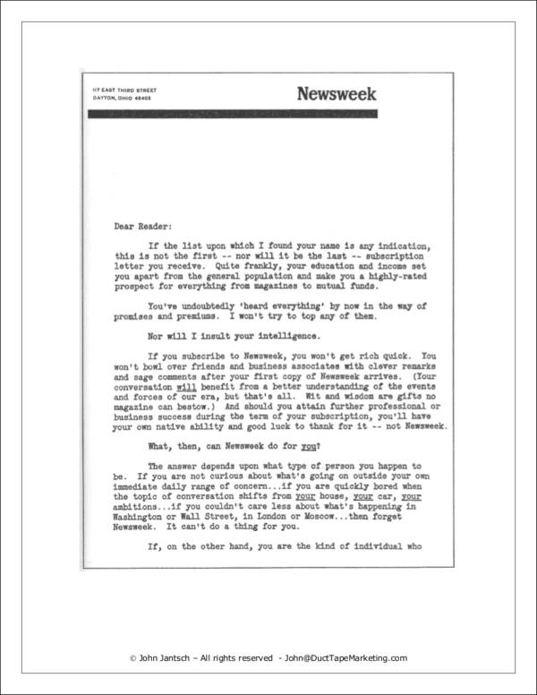 newsweek sales letter sample
