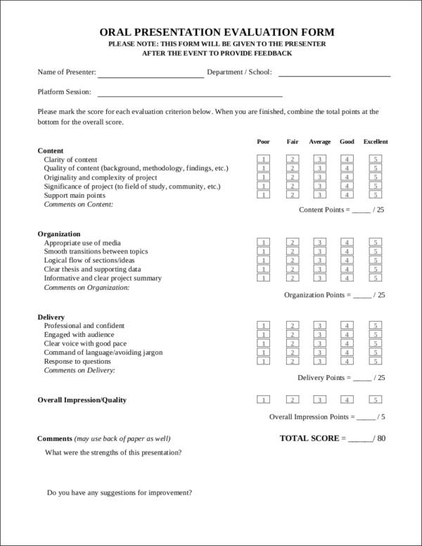 oral presentation evaluation form 