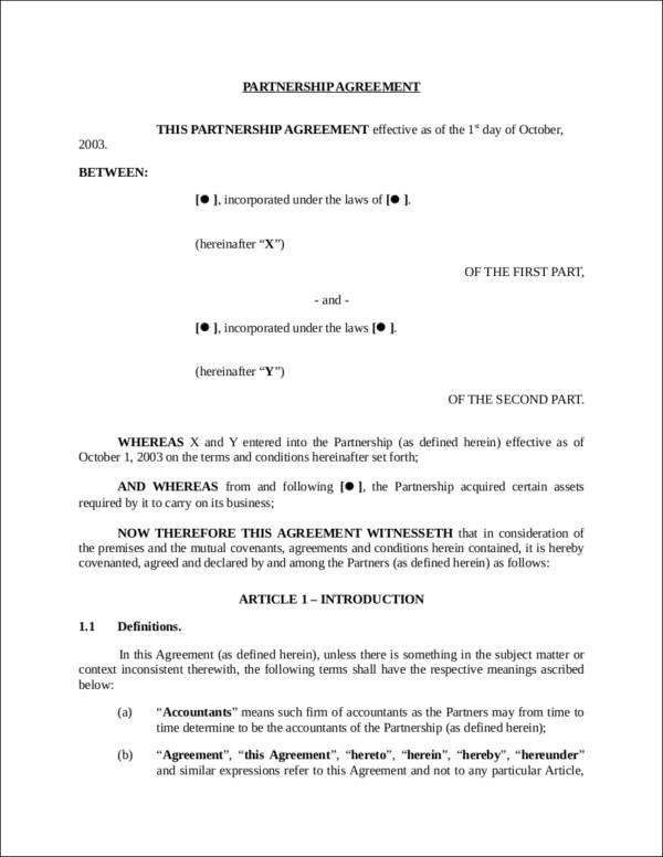 partnership agreement contract template