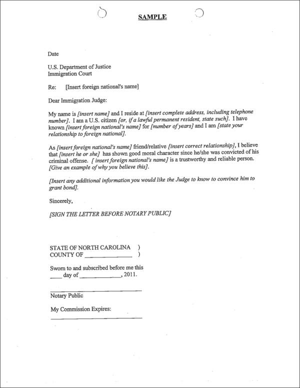 Sample Character Reference Letter To Immigration Judge | Classles Democracy