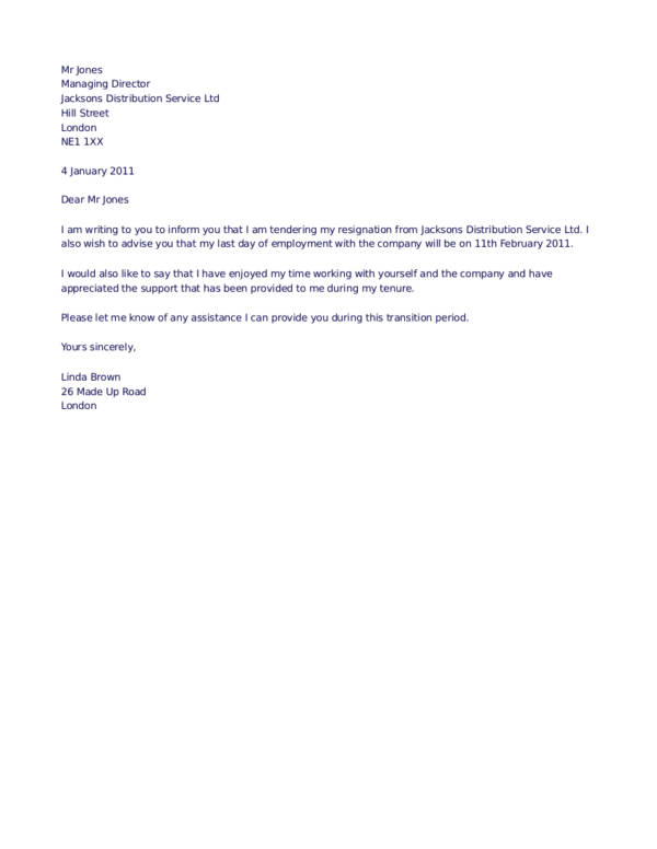 professional resignation letter