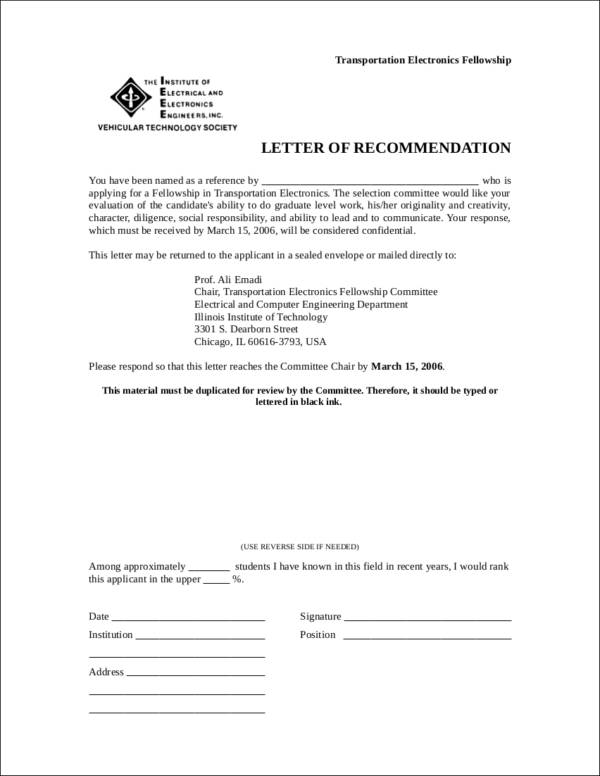 recommendation letter template example in doc