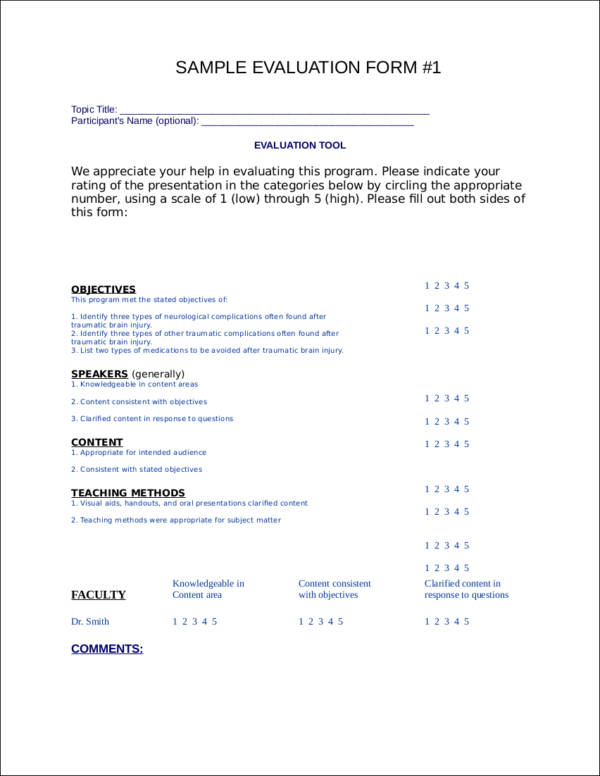 sample evaluation form