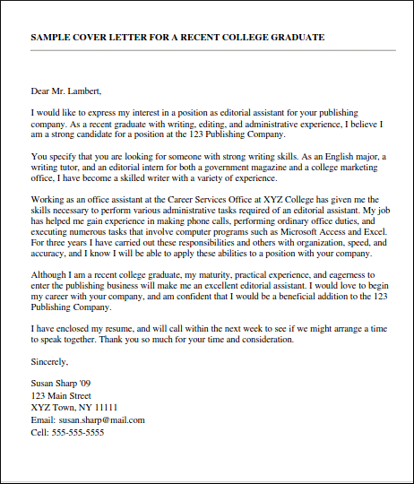 sample cover letter for recent graduate