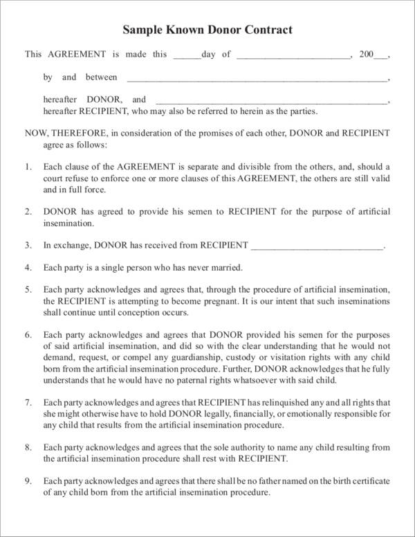 Contracts For Sperm Donors Template