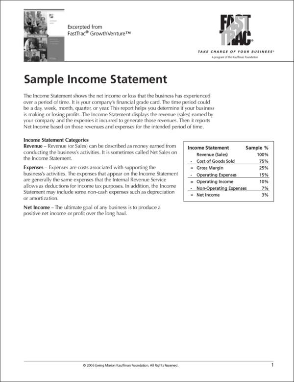sample income statement