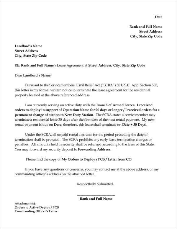 sample lease termination letter