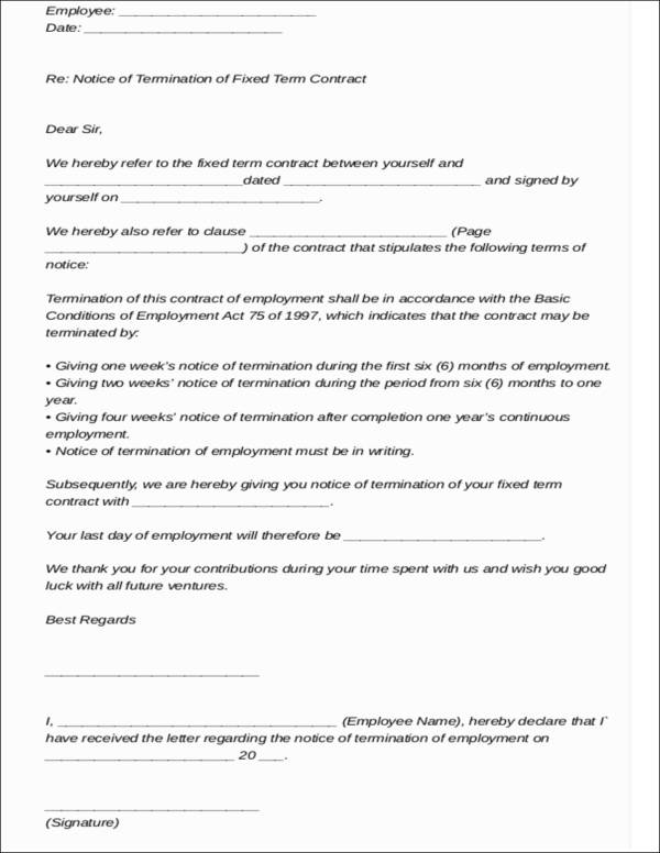 sample letter termination of a fixed term contract