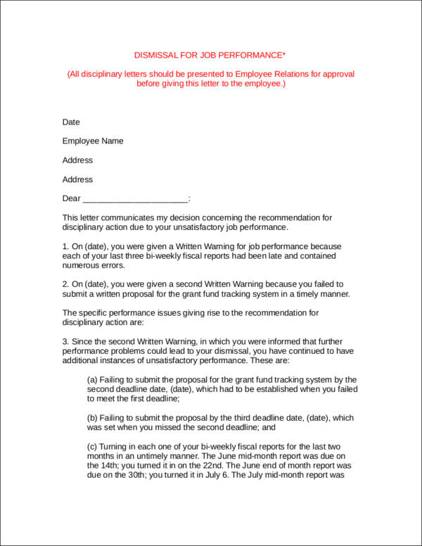 sample letter of dismissal