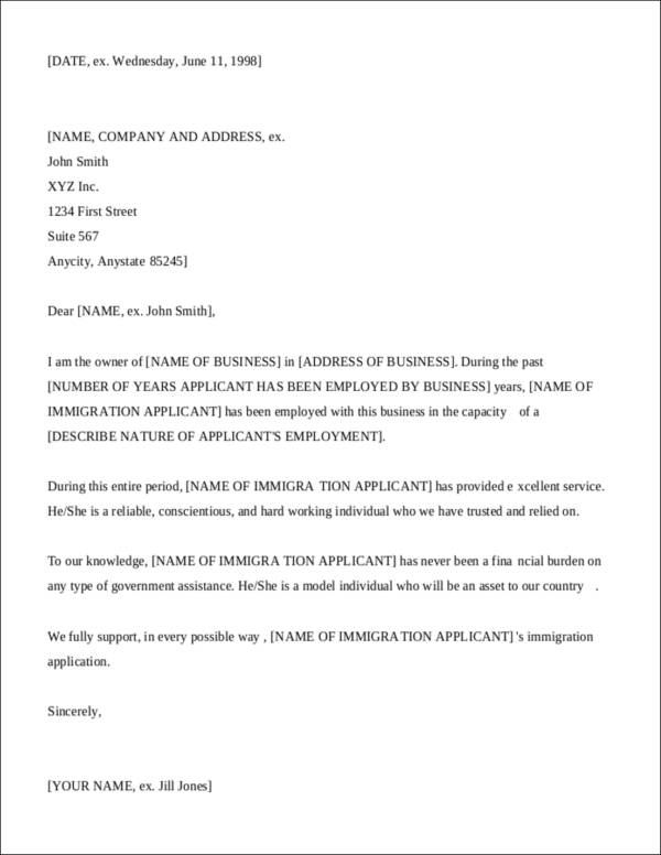 Letter Of Recommendation For Immigration From Employer For Your Needs   Sample Letters For Employer Support Of Immigration Application1 