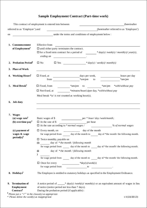 sample part time employment contract1