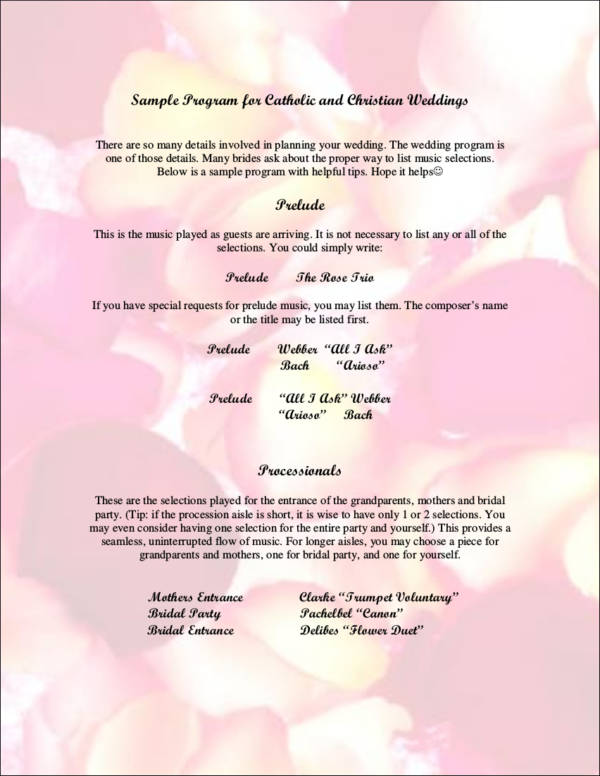 sample program for catholic and christian weddings