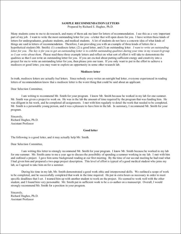 sample student recommendation letter