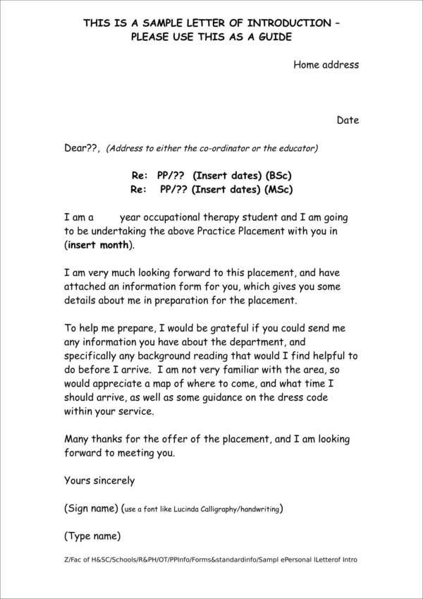 sample of personal letter of introduction
