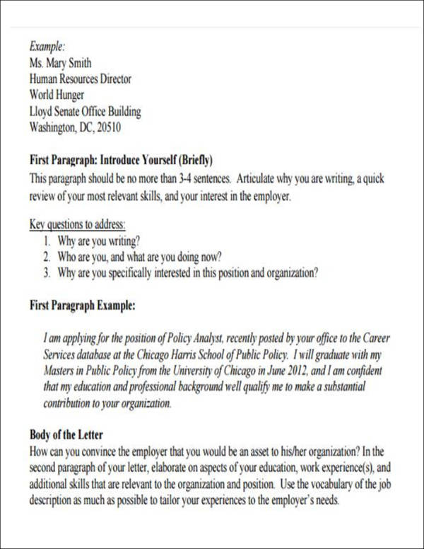 self introduction cover letter format