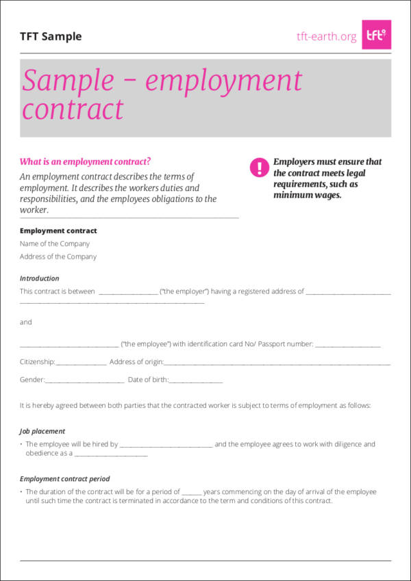 tft sample employment contract