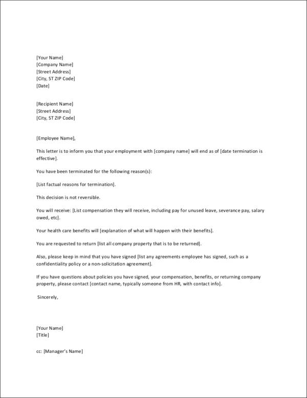 termination letter template in pdf