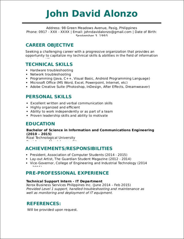 traditional resume format template