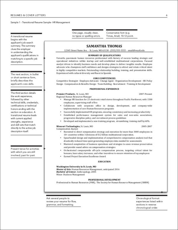 transitional resume sample