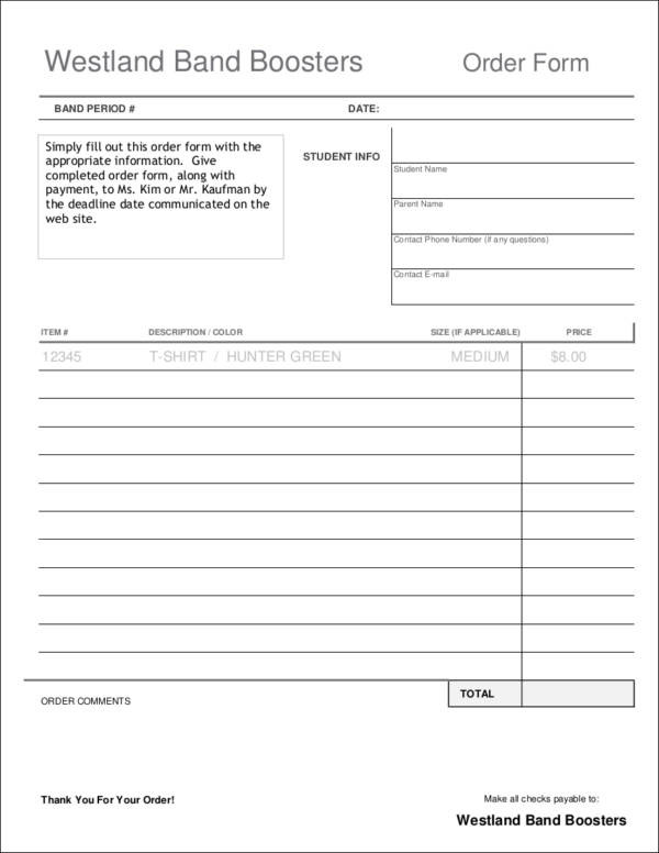 westland band booster blank order form