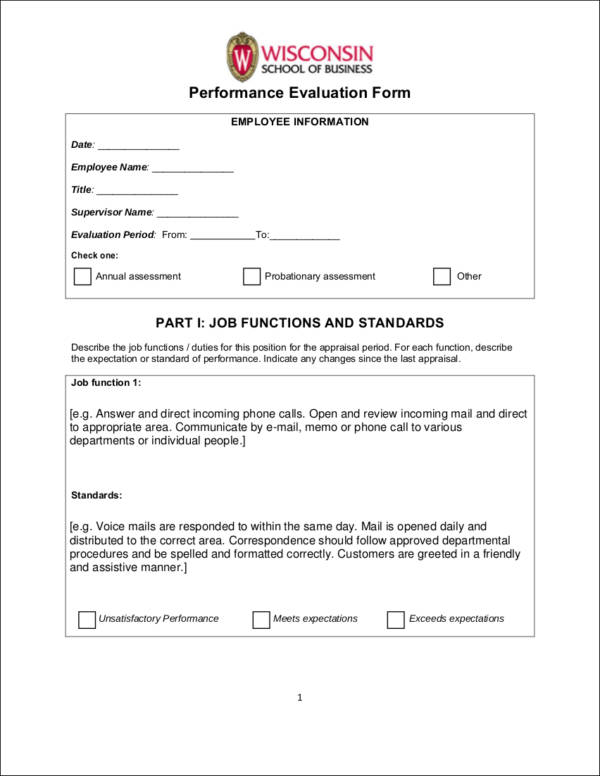 wisconsin school of buisness performance evaluation form 