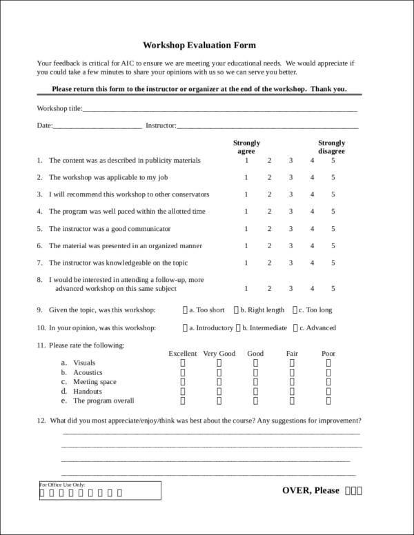 workshop evaluation form