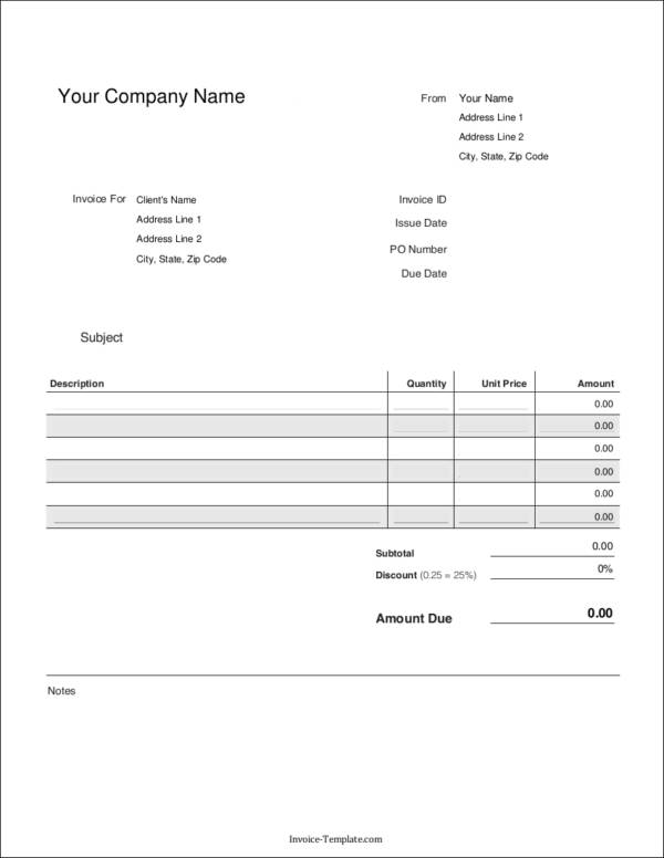 generic blank invoice template