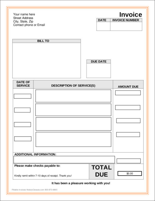 Sample Invoice For Training Services