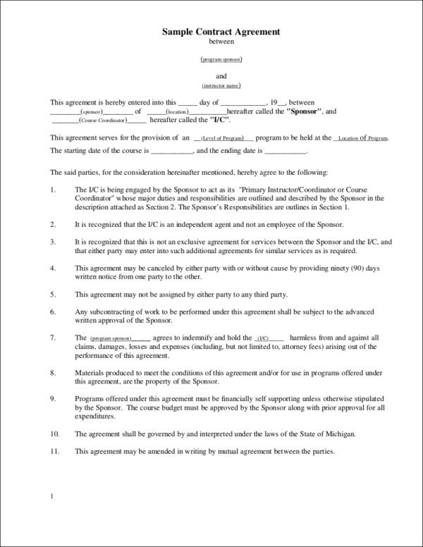 michigan sample contract