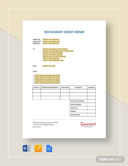 restaurant credit memo