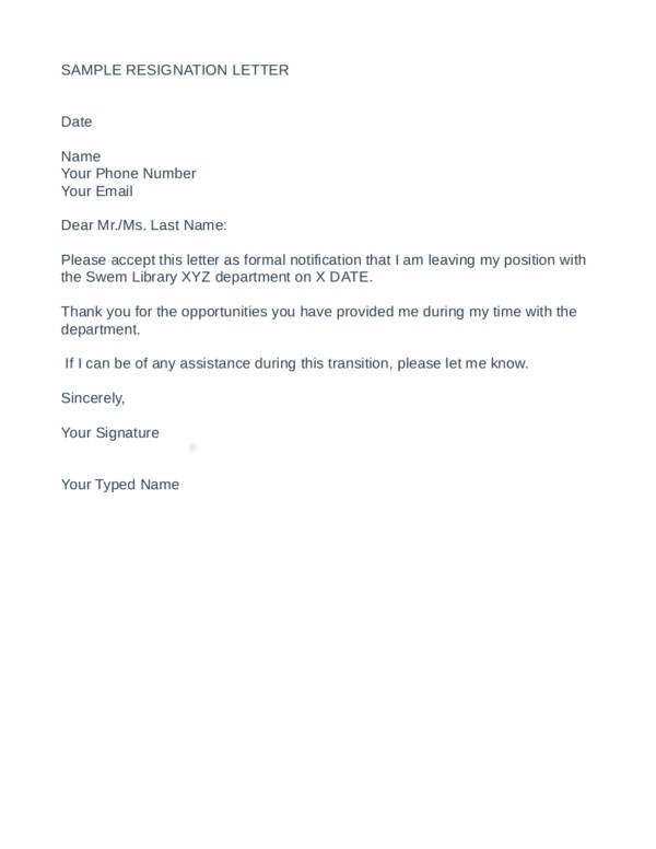 Write Resignation Letter Sample For Your Needs | Letter Template Collection