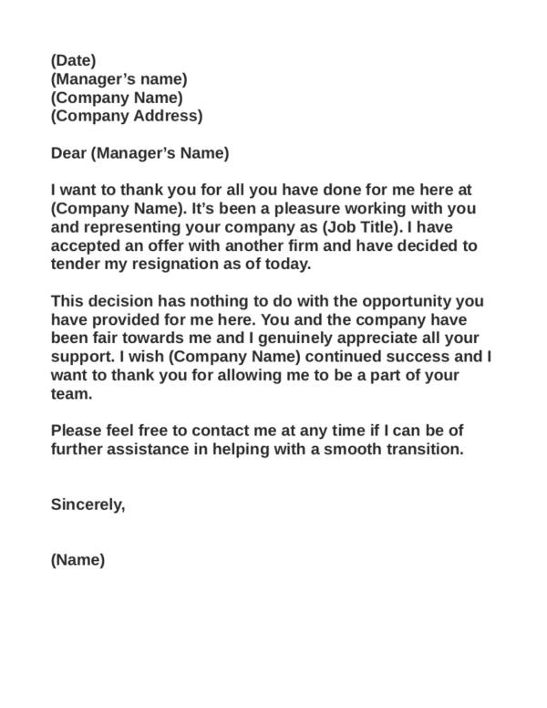 polite and thankful resignation letter