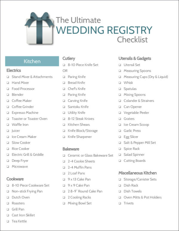3 wedding registry checklist example
