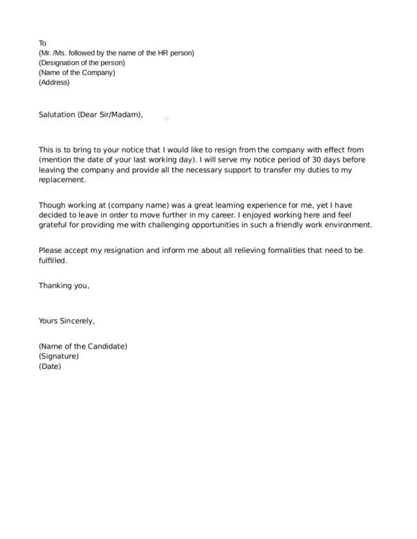 30 Day Letter Of Resignation 0305